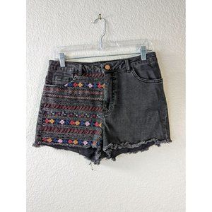 Top Shop Moto Size 30 Black High Rise Denim Embroidered Shorts